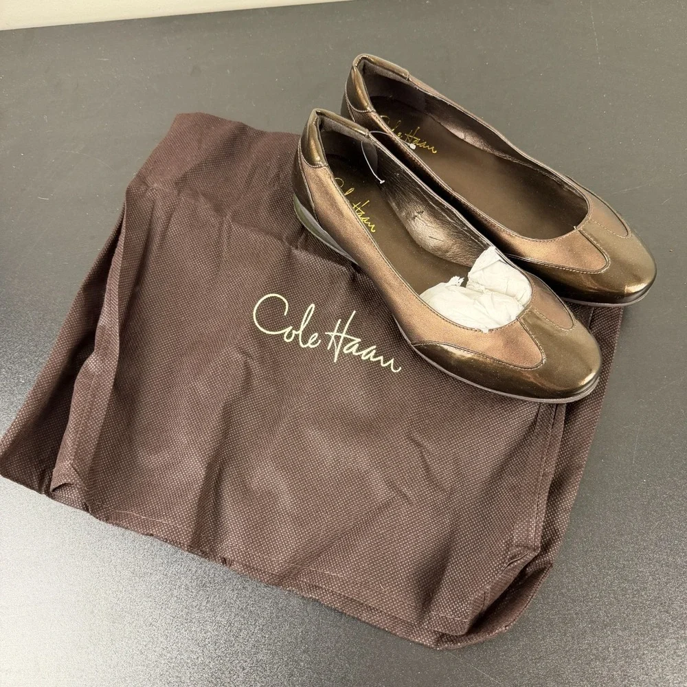 Cole Haan Ballet Flats Women 8.5B Bronze Metallic Leather Cap Toe Slip-On Casual